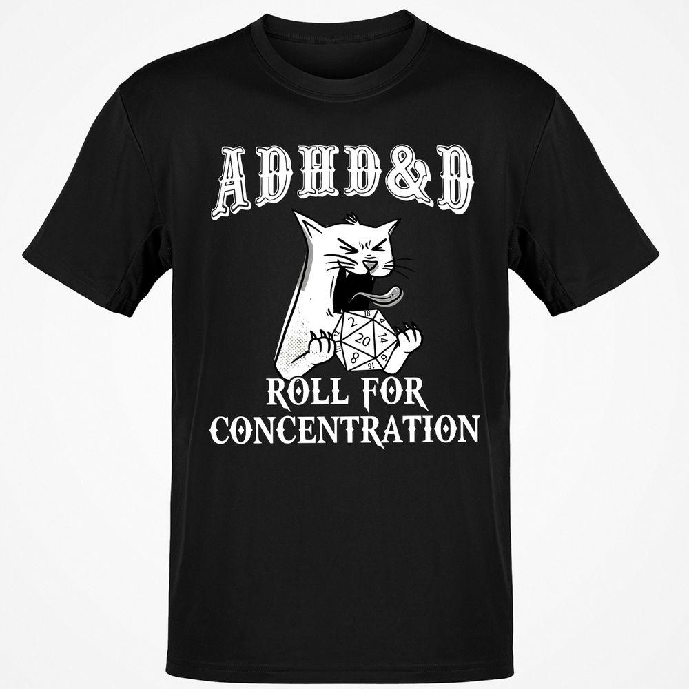 Cat ADHD&D Roll For Concentration Classic Unisex T-Shirt - Black - 1
