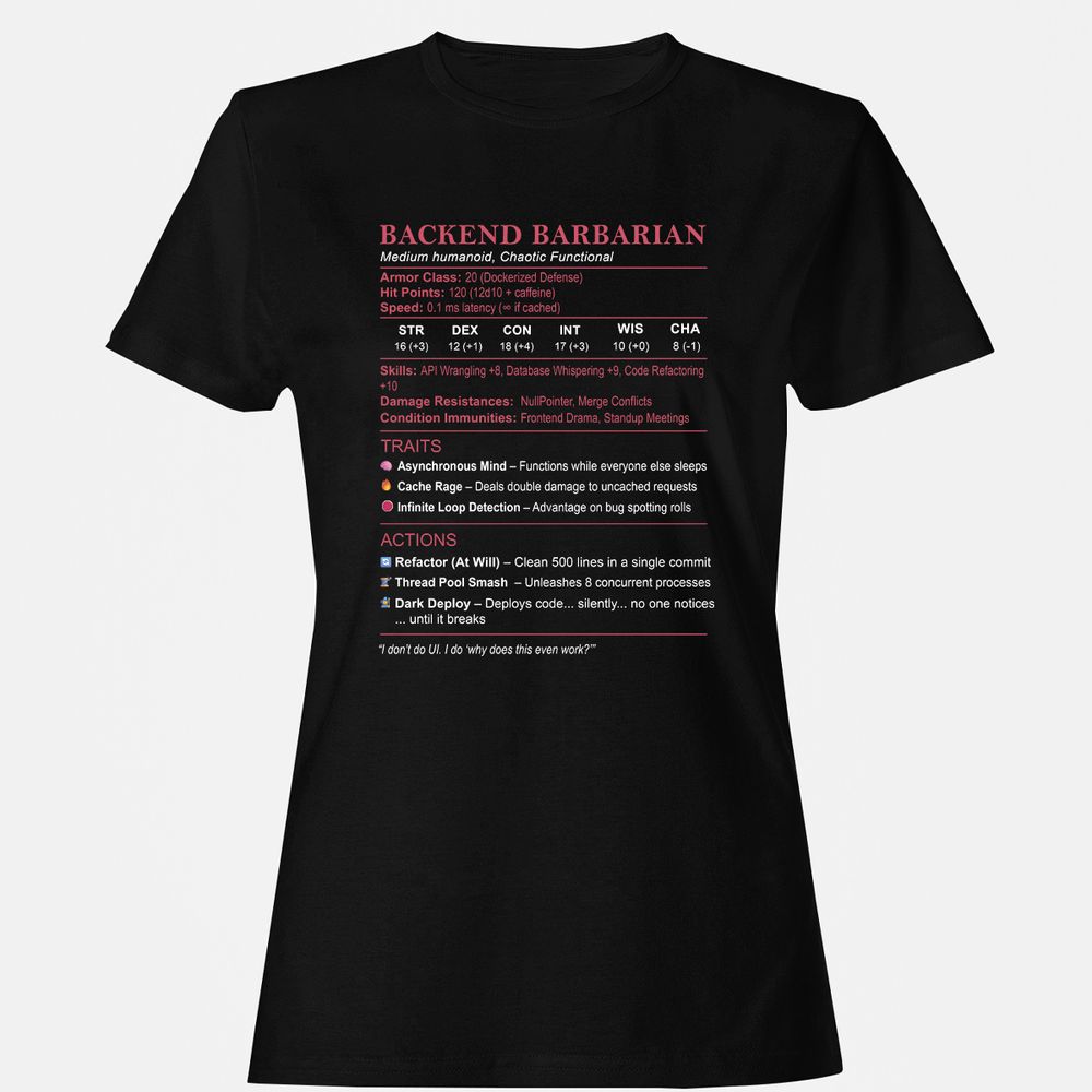 Backend Barbarian Stats Women's T-Shirt - Black - 1