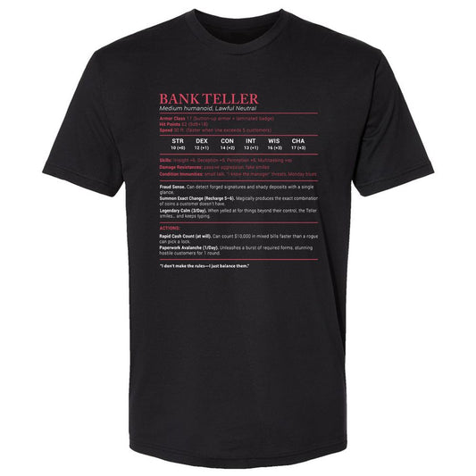 Bank Teller Stats Premium Unisex T-Shirt - Black - 1