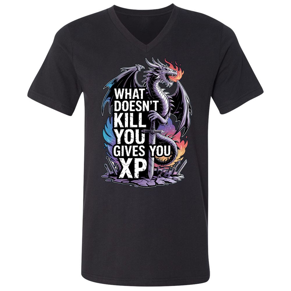 What Doesn't Kill You Dragon Unisex V-Neck T-Shirt - Black - 1