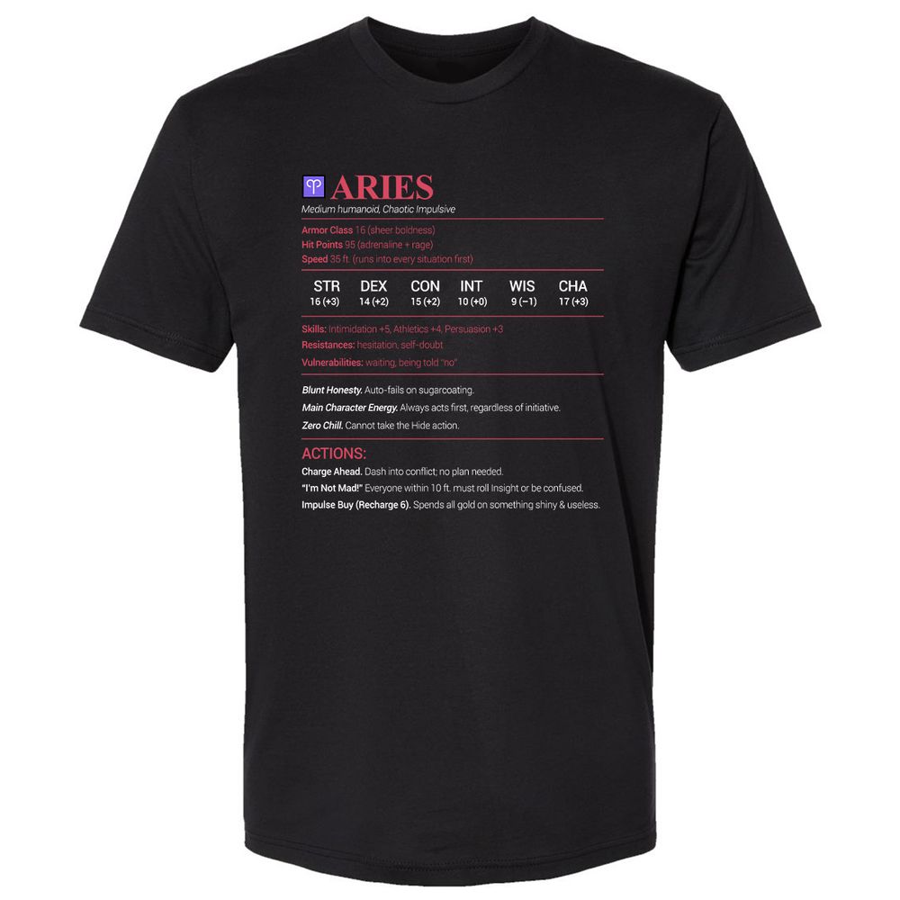 Aries Stats Premium Unisex T-Shirt - Black - 1