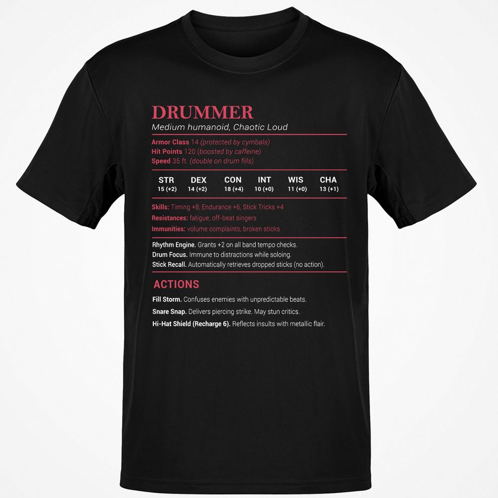 Drummer Stats Classic Unisex T-Shirt - Black - 1