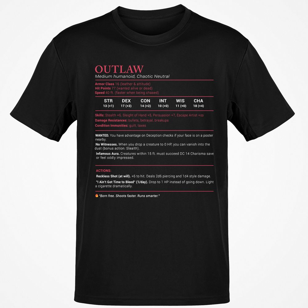 Outlaw Stats Classic Unisex T-Shirt - Black - 1