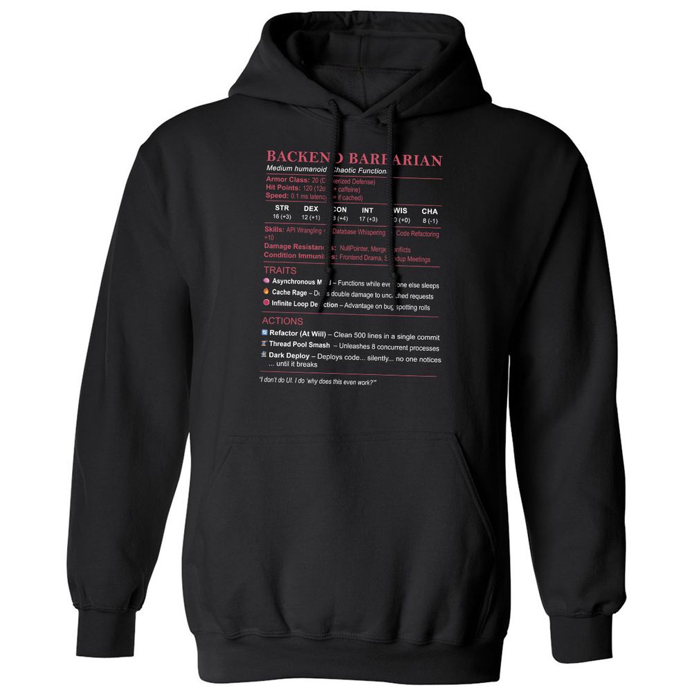 Backend Barbarian Stats Classic Unisex Hoodie - Black - 1