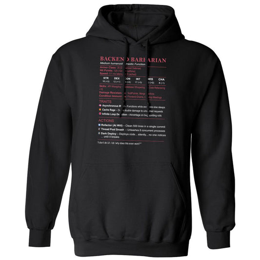 Backend Barbarian Stats Classic Unisex Hoodie - Black - 1