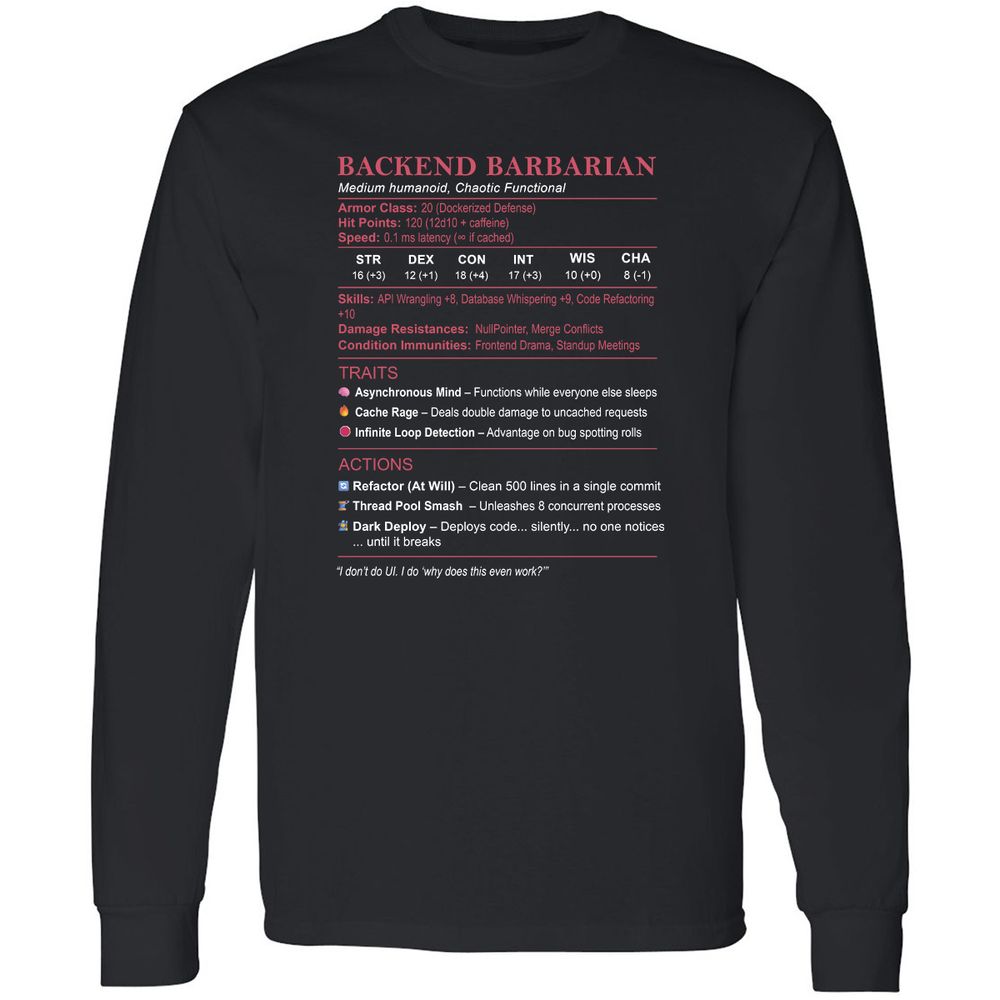 Backend Barbarian Stats Long Sleeve T-Shirt - Black - 1