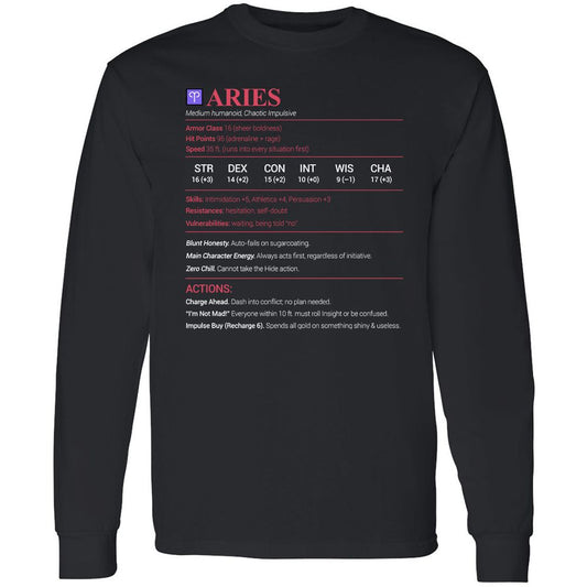 Aries Stats Long Sleeve T-Shirt - Black - 1