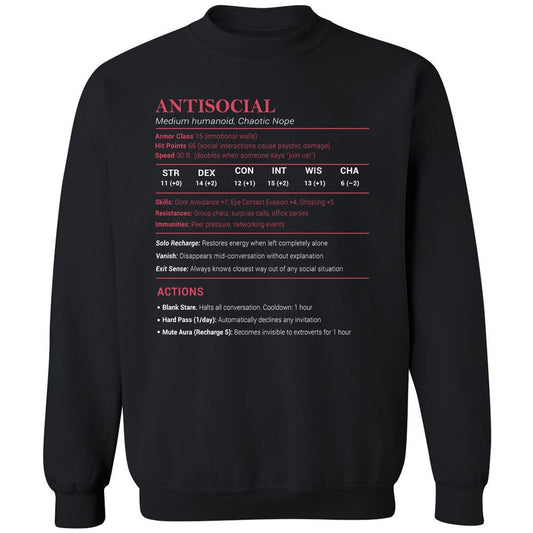 Antisocial Stats Classic Unisex Sweatshirt - Black - 1