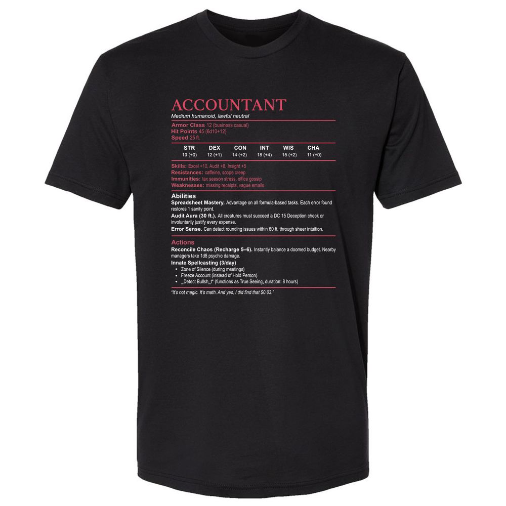 Accountant Stats Premium Unisex T-Shirt - Black - 1