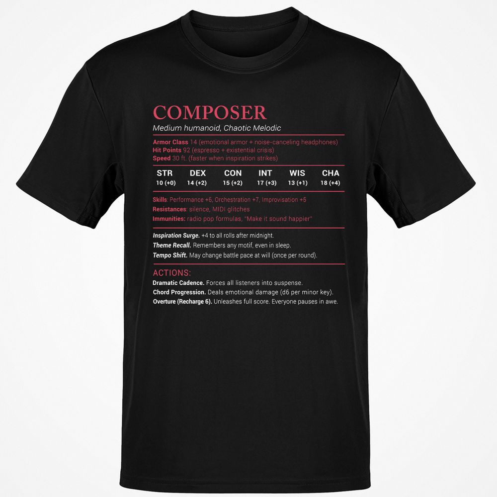 Composer Stats Classic Unisex T-Shirt - Black - 1