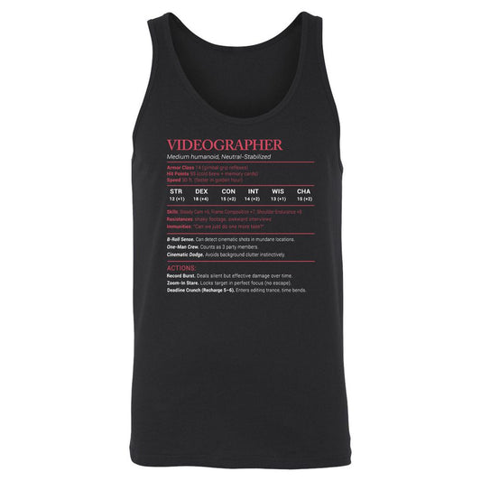 Videographer Stats Unisex Jersey Tank - Black - 1