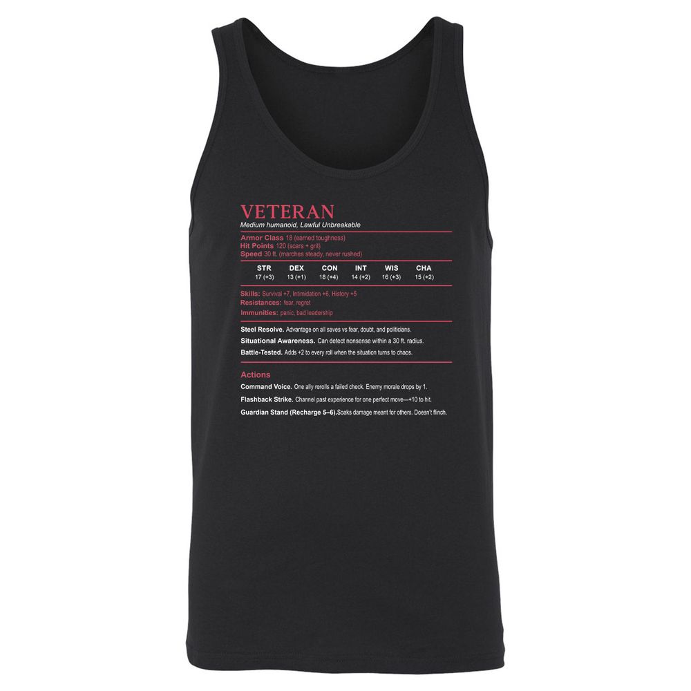 Veteran Stats Unisex Jersey Tank - Black - 1