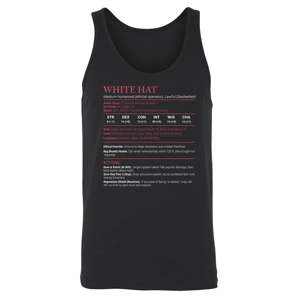 White Hat Stats Unisex Jersey Tank - Black - 1