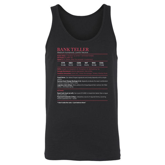 Bank Teller Stats Unisex Jersey Tank - Black - 1