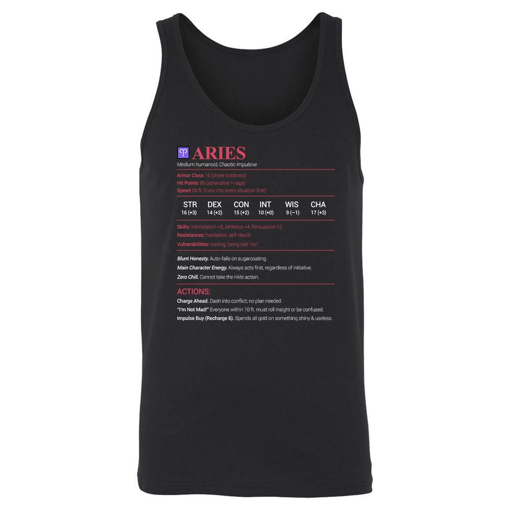 Aries Stats Unisex Jersey Tank - Black - 1