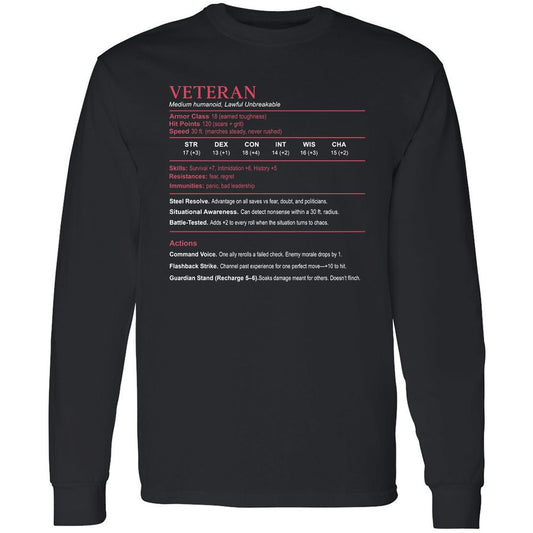 Veteran Stats Long Sleeve T-Shirt - Black - 1