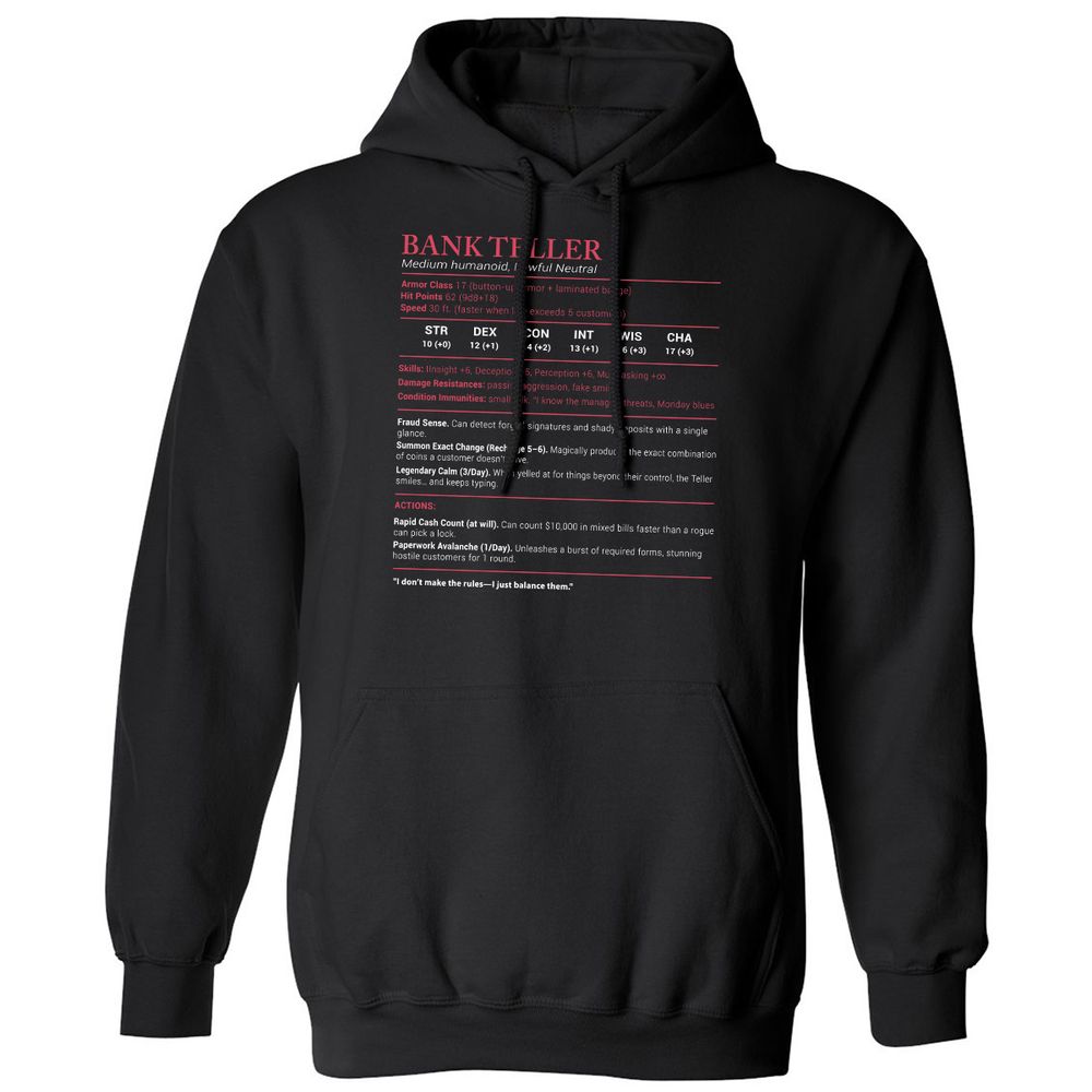 Bank Teller Stats Classic Unisex Hoodie - Black - 1