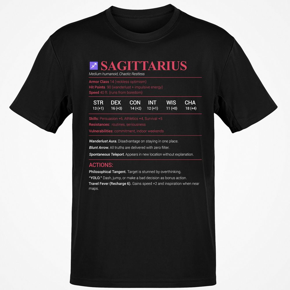 Sagittarius Stats Classic Unisex T-Shirt - Black - 1