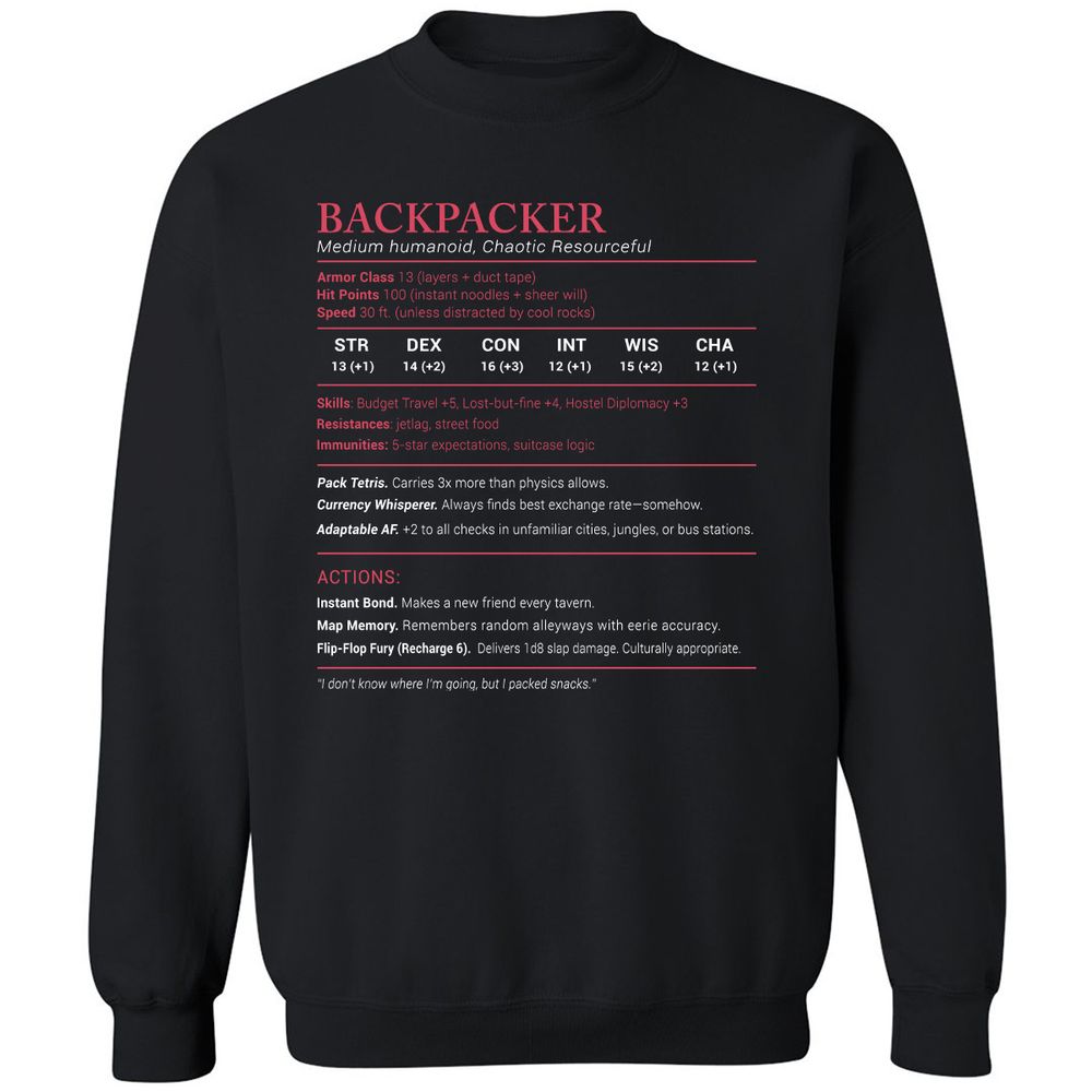 Backpacker Stats Classic Unisex Sweatshirt - Black - 1