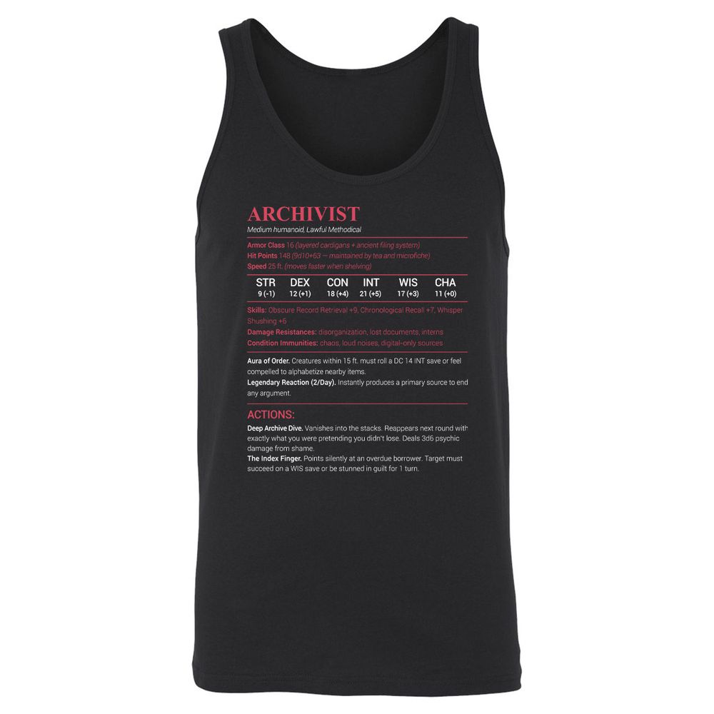 Archivist Stats Unisex Jersey Tank - Black - 1