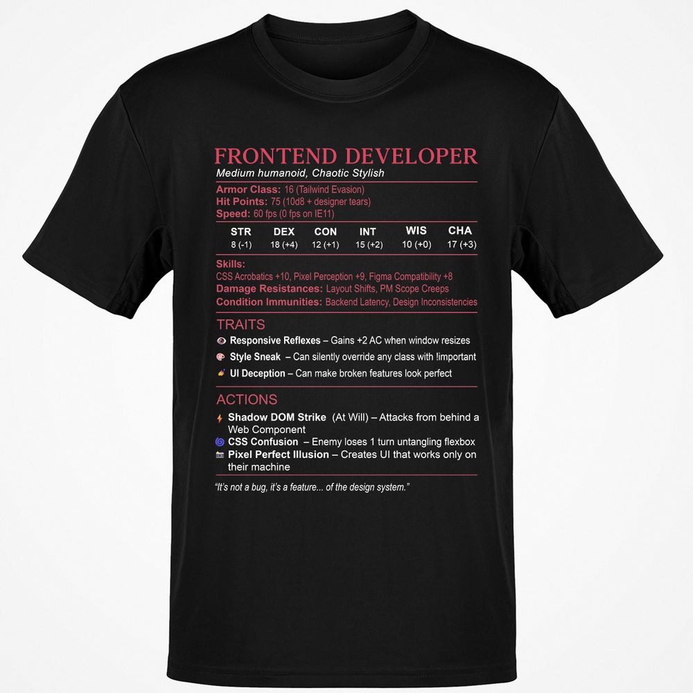 Frontend Developer Stats Classic Unisex T-Shirt - Black - 1