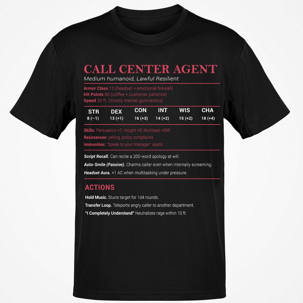 Call Center Agent Stats Classic Unisex T-Shirt - Black - 1