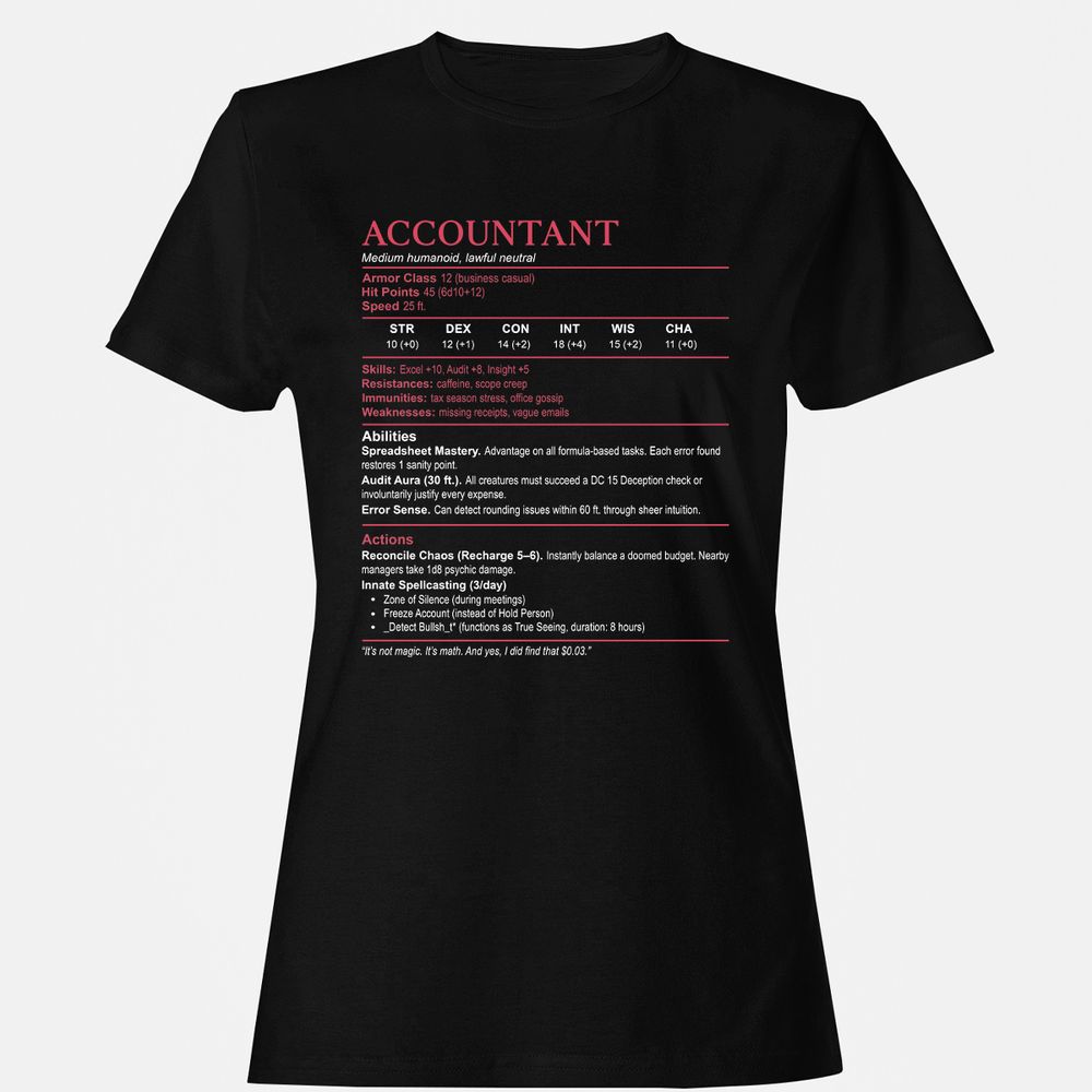 Accountant Stats Women's T-Shirt - Black - 1