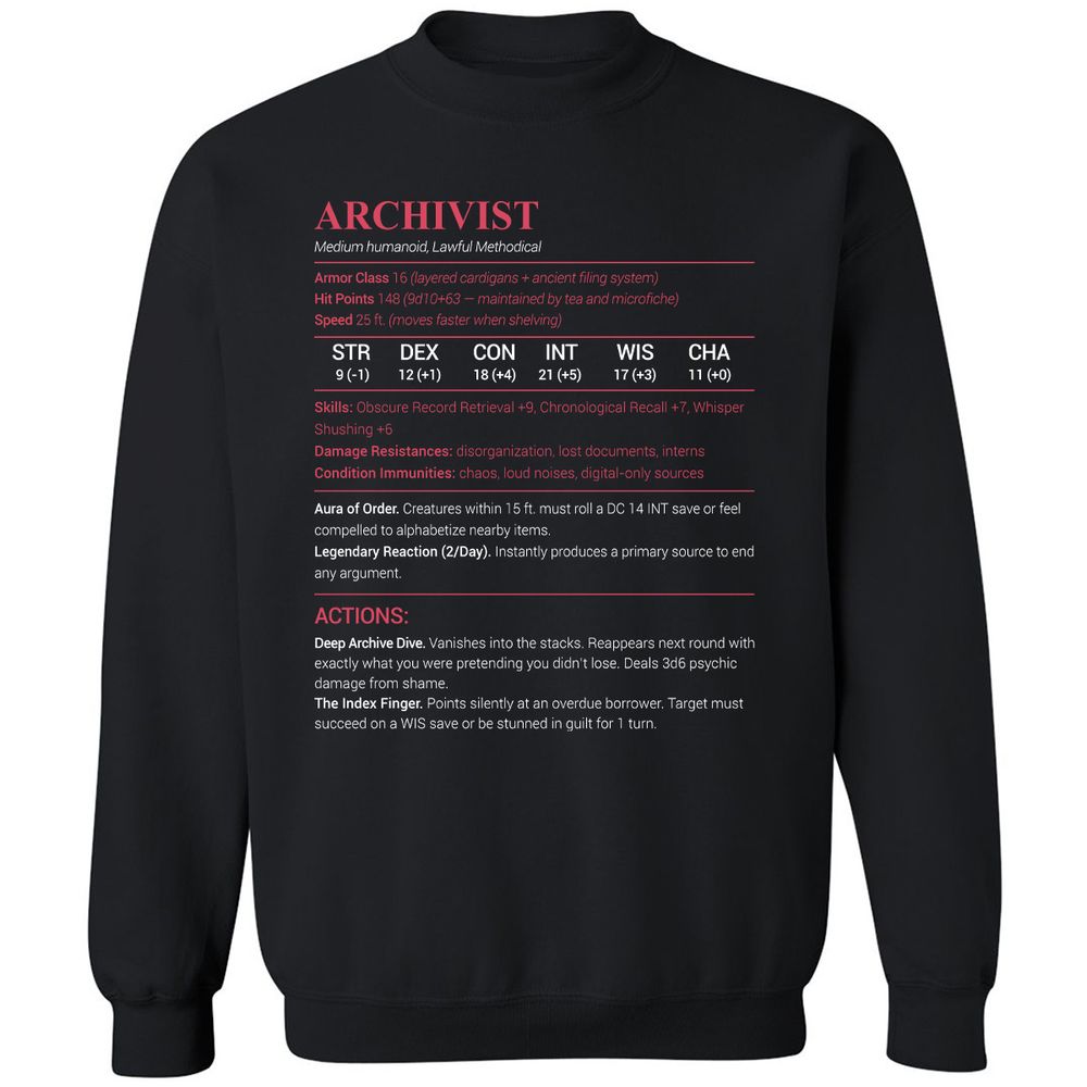 Archivist Stats Classic Unisex Sweatshirt - Black - 1