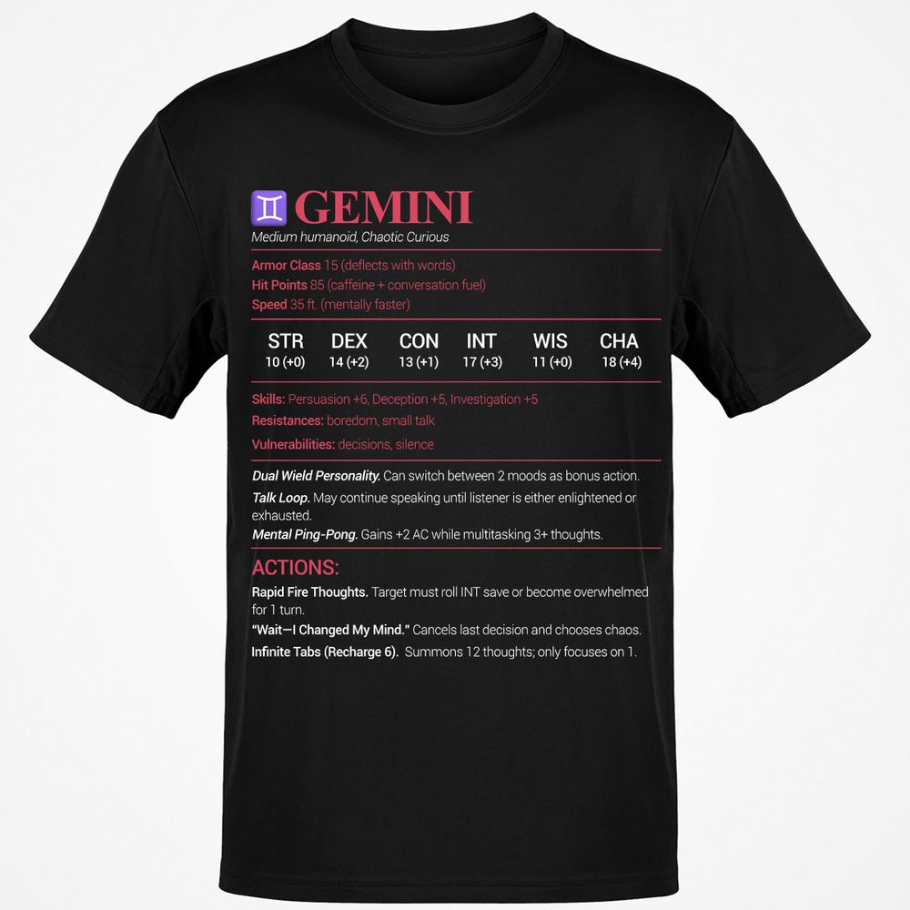 Gemini Stats Classic Unisex T-Shirt - Black - 1