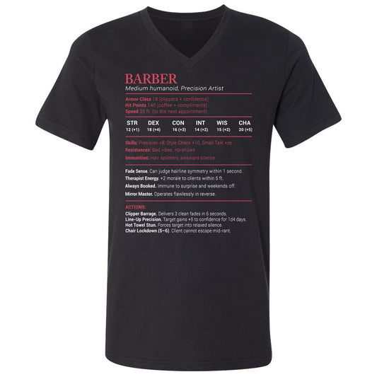 Barber Stats Unisex V-Neck T-Shirt - Black - 1