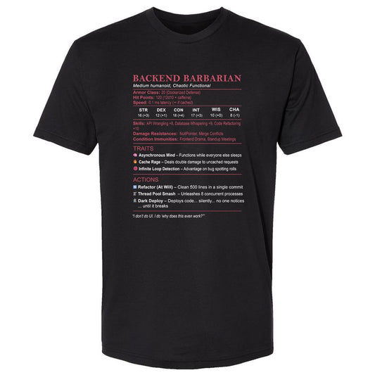 Backend Barbarian Stats Premium Unisex T-Shirt - Black - 1