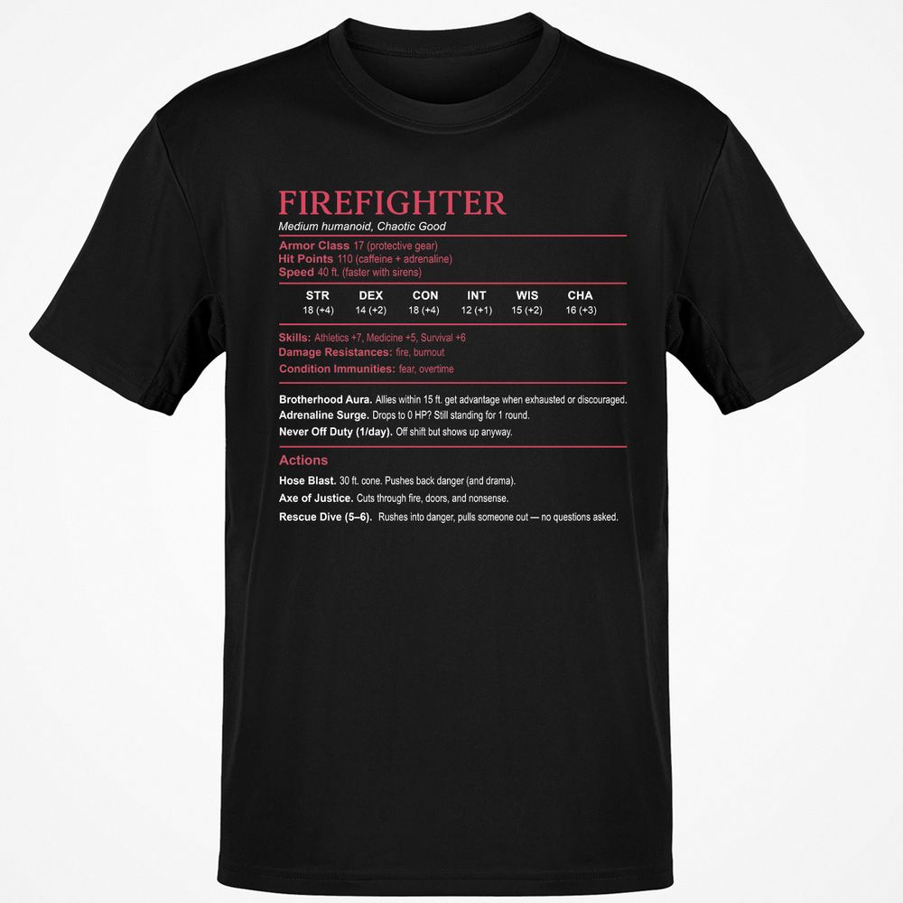 Firefighter Stats Classic Unisex T-Shirt - Black - 1