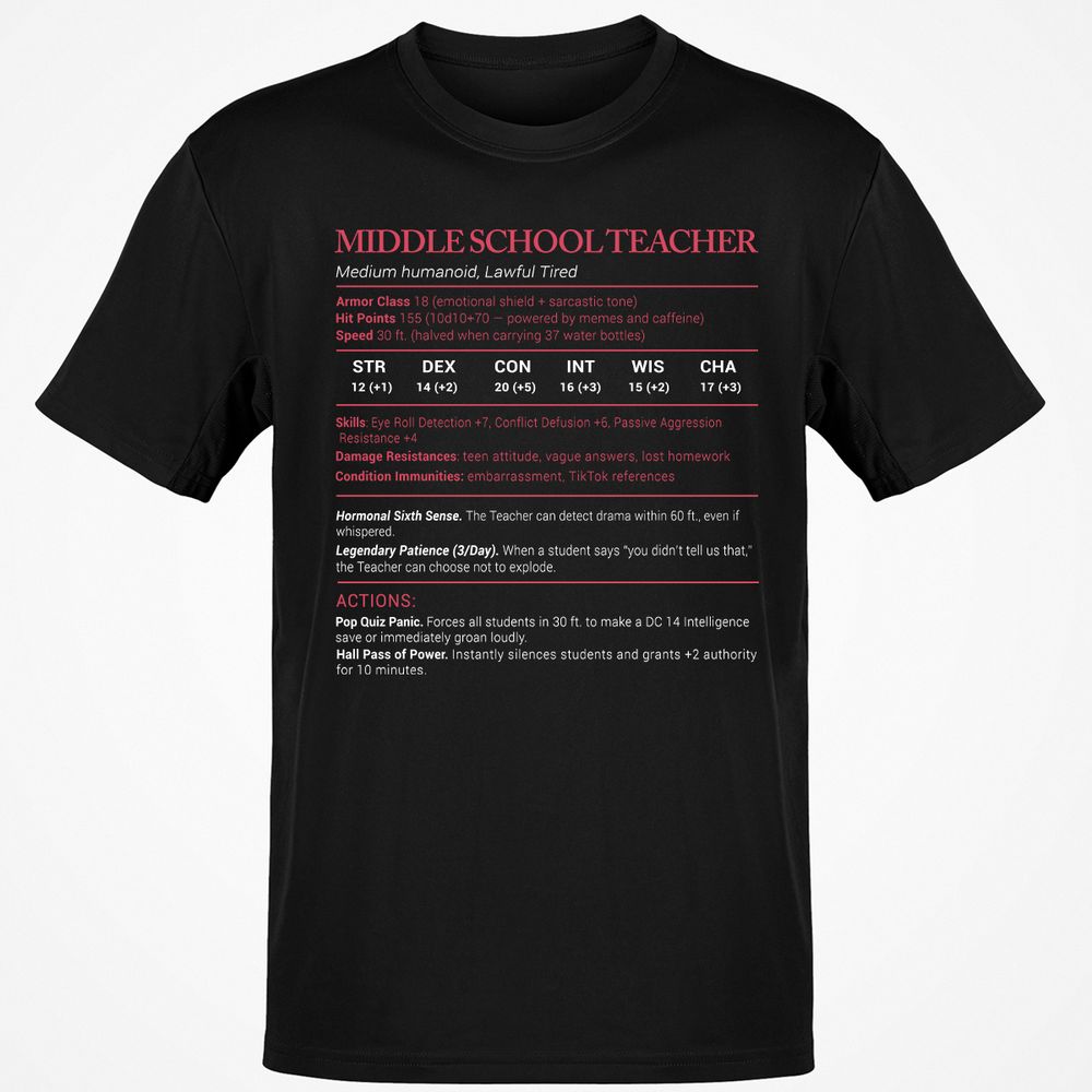 Middle School Teacher Stats Classic Unisex T-Shirt - Black - 1