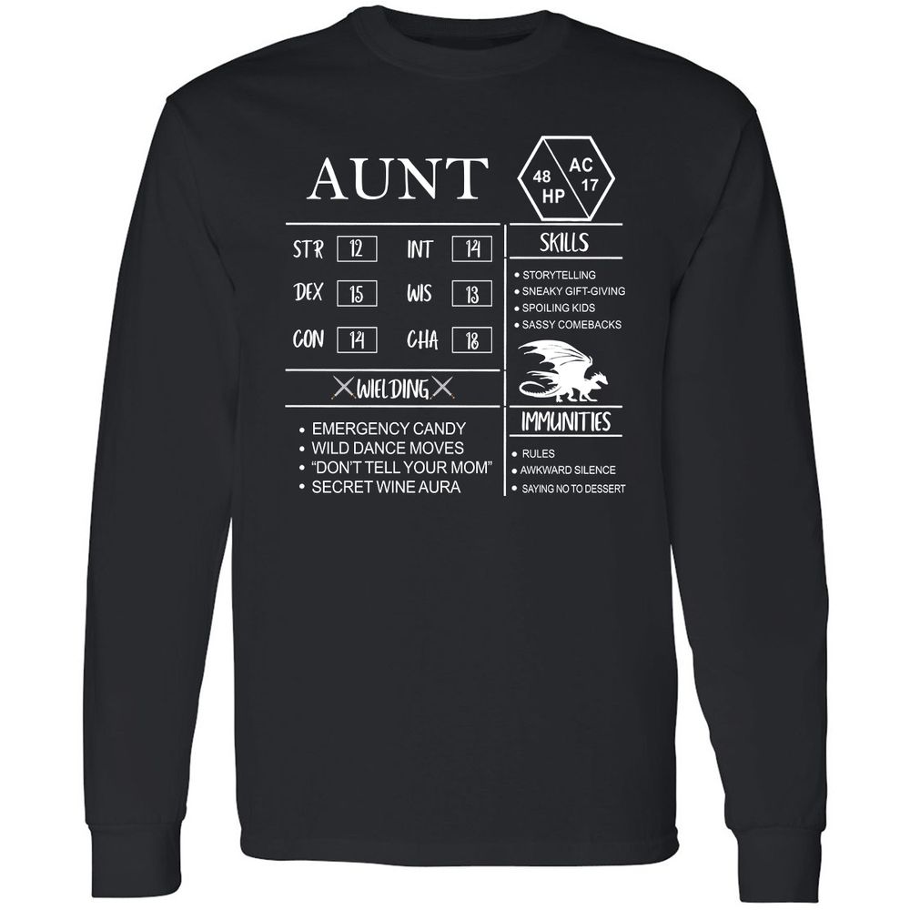 Aunt Stats Long Sleeve T-Shirt - Black - 1