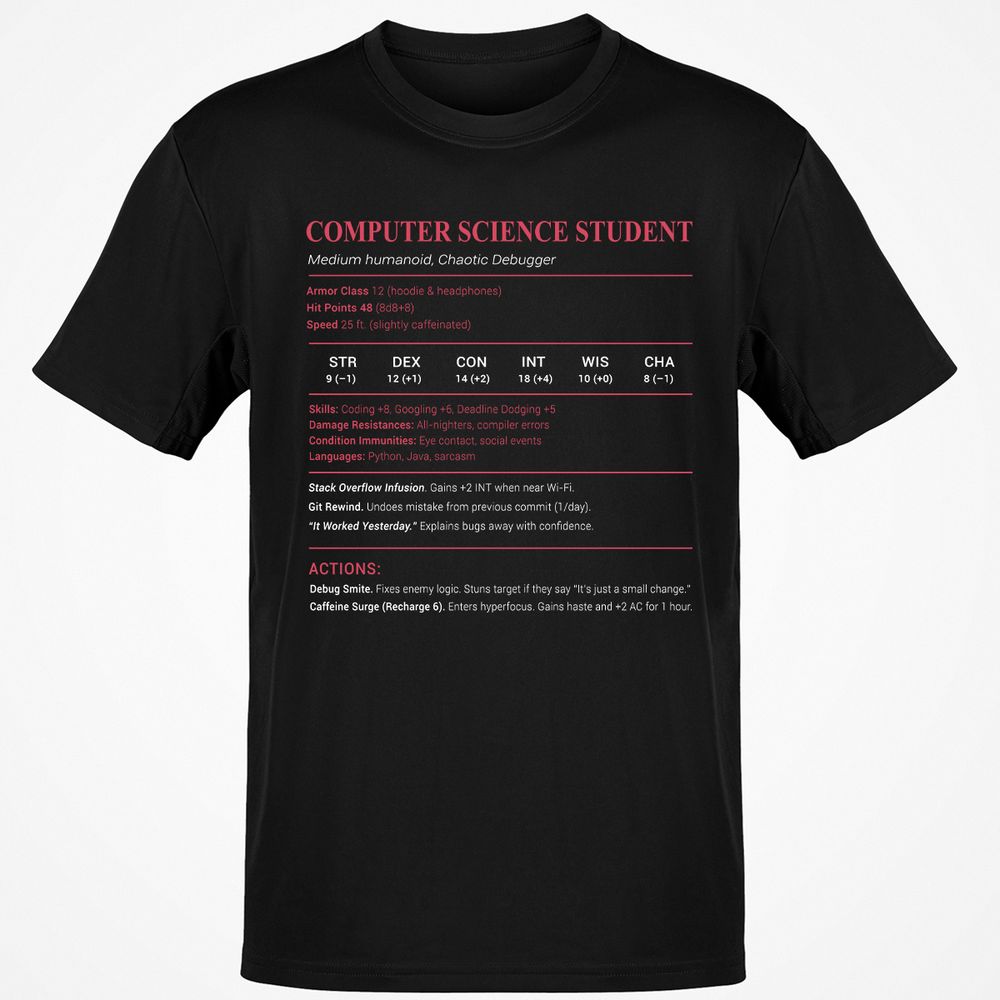 Computer Science Student Classic Unisex T-Shirt - Black - 1