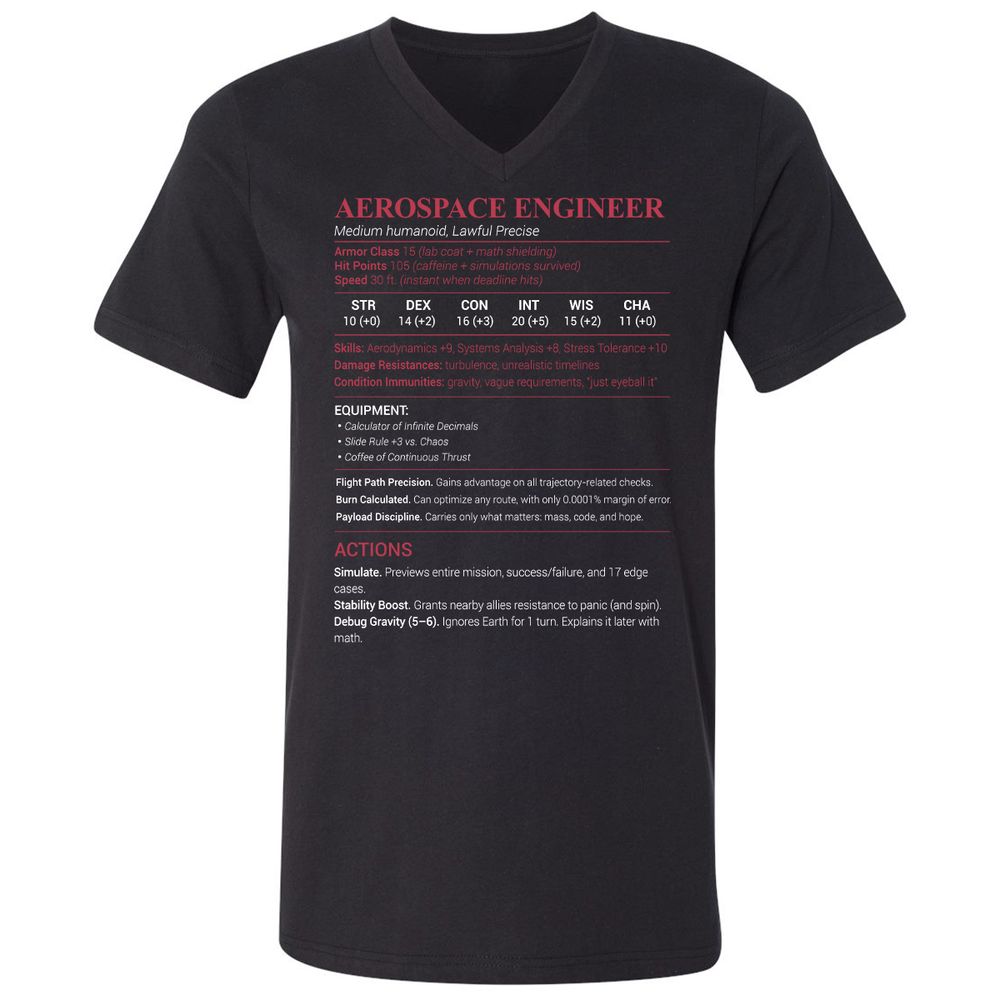 Aerospace Engineer Unisex V-Neck T-Shirt - Black - 1