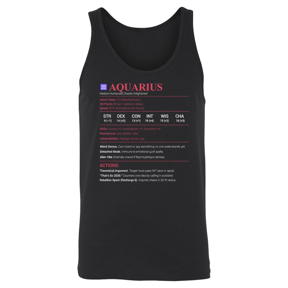 Aquarius Stats Unisex Jersey Tank - Black - 1