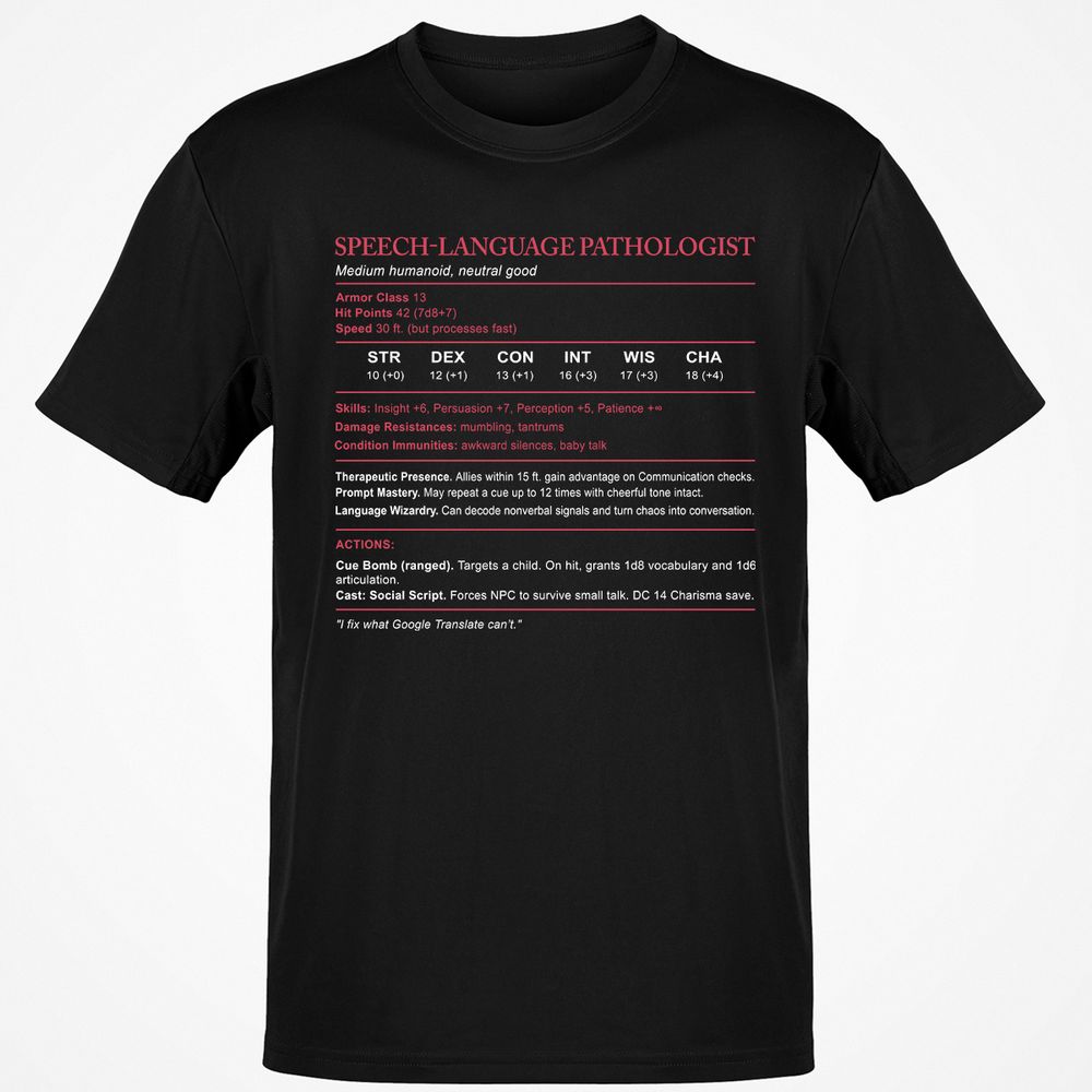 Speech Language Pathologist Stats Classic Unisex T-Shirt - Black - 1