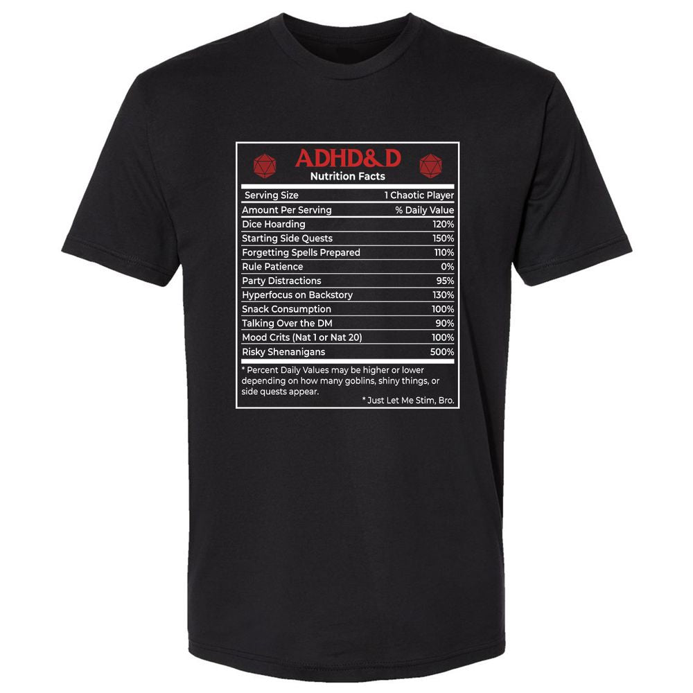 ADHD&D Nutrition Facts Premium Unisex T-Shirt - Black - 1