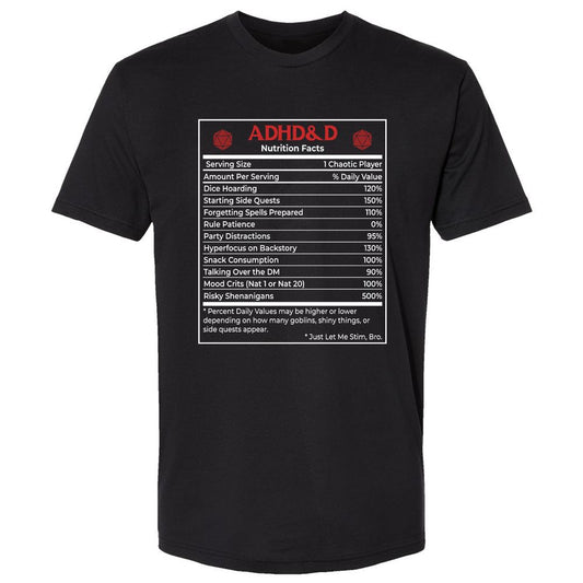 ADHD&D Nutrition Facts Premium Unisex T-Shirt - Black - 1