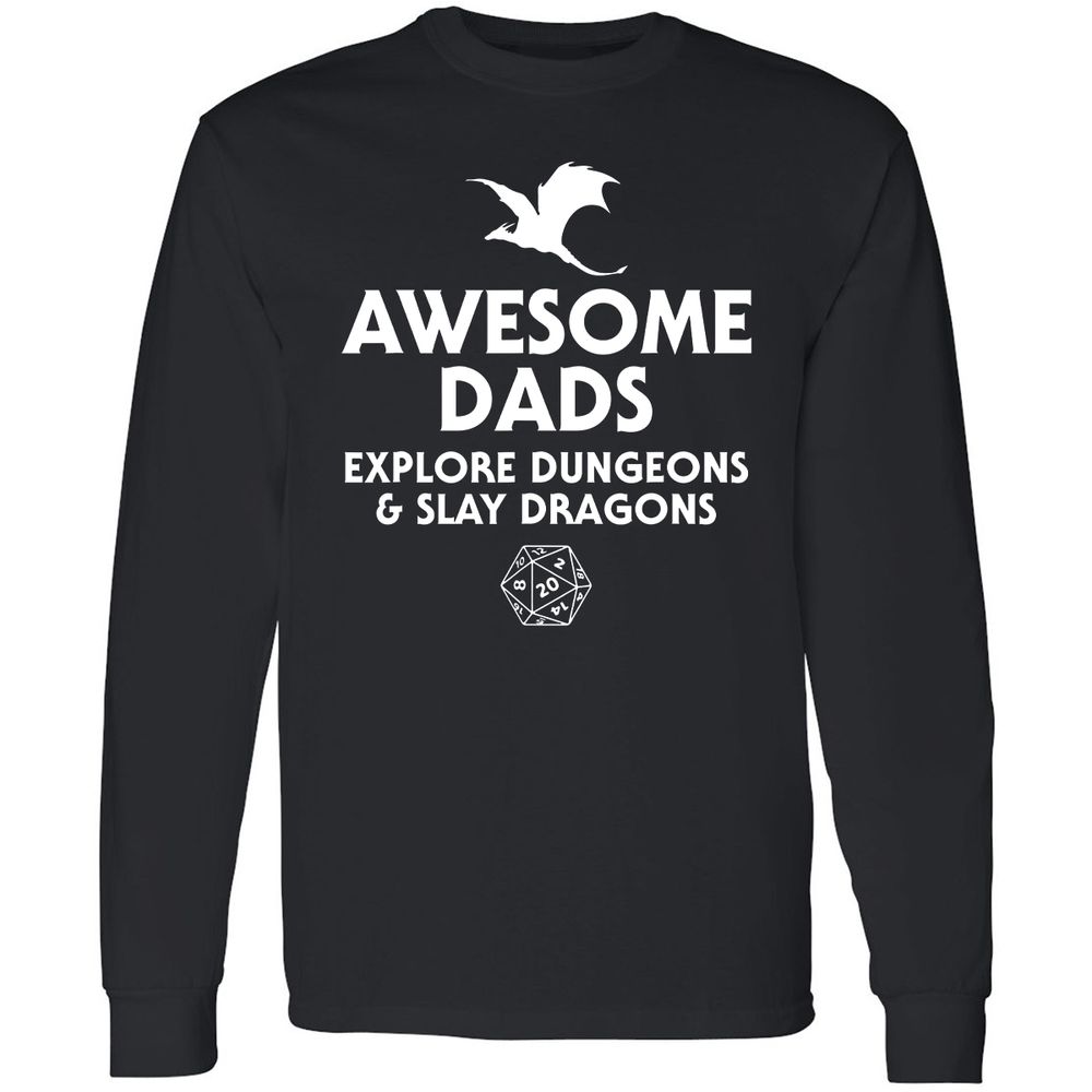 Awesome Dads Slay Dragons Long Sleeve T-Shirt - Black - 1