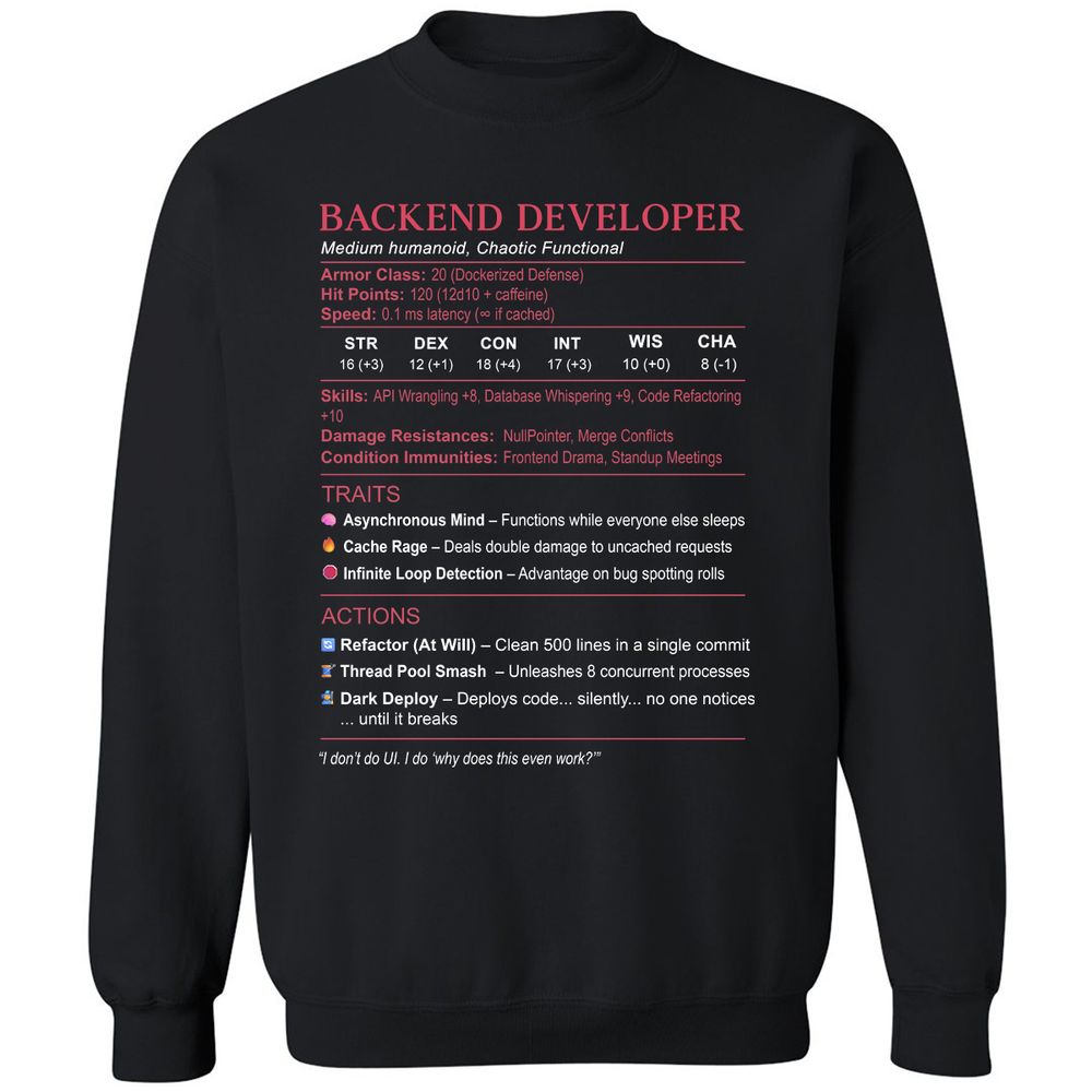 Backend Developer Stats Classic Unisex Sweatshirt - Black - 1