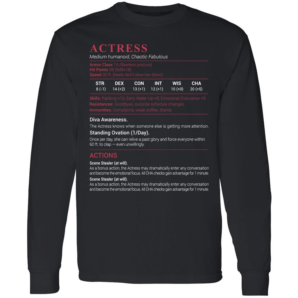 Actress Stats Long Sleeve T-Shirt - Black - 1