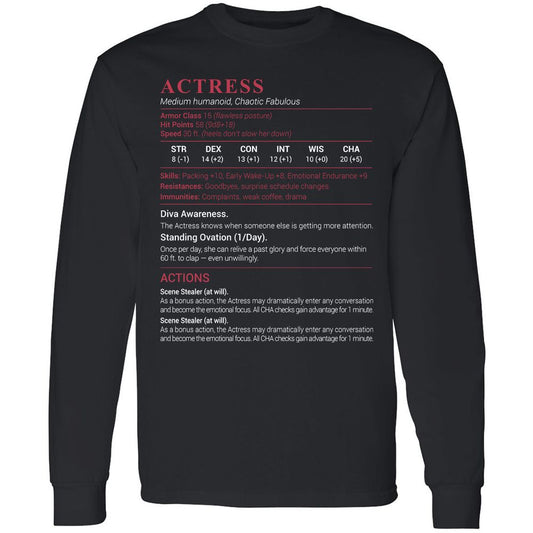 Actress Stats Long Sleeve T-Shirt - Black - 1