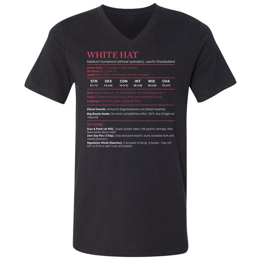 White Hat Stats Unisex V-Neck T-Shirt - Black - 1