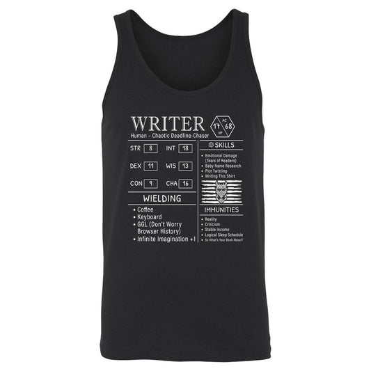 Writer Stats New Unisex Jersey Tank - Black - 1