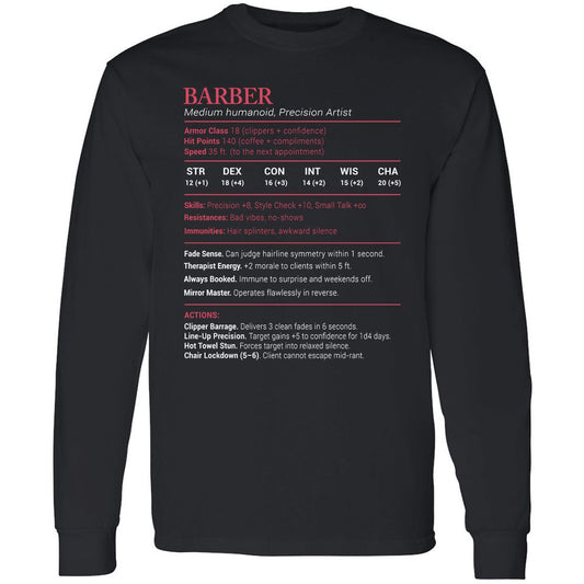 Barber Stats Long Sleeve T-Shirt - Black - 1