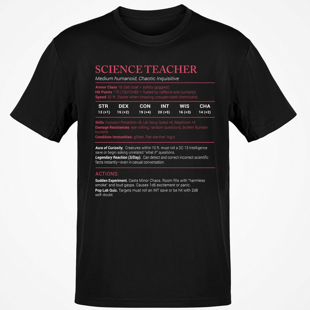 Science Teacher Stats Classic Unisex T-Shirt - Black - 1