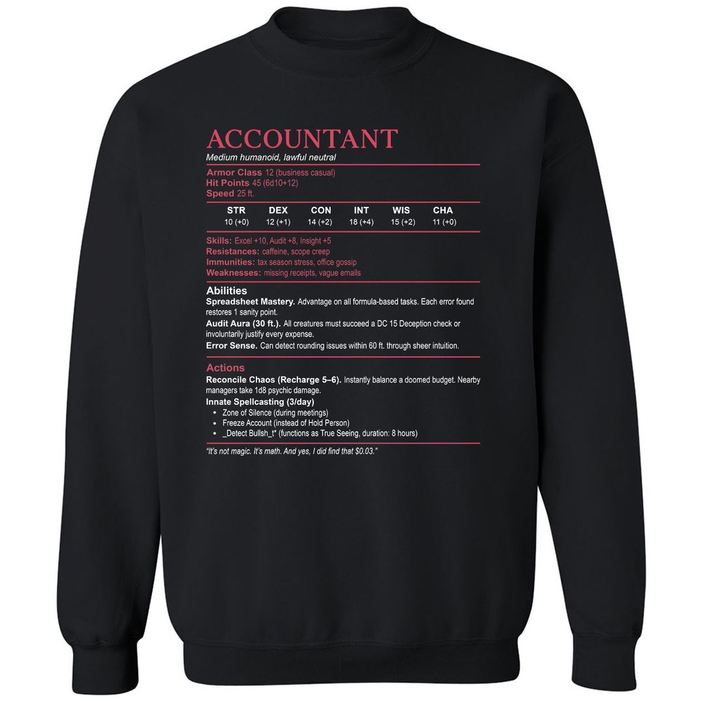 Accountant Stats Classic Unisex Sweatshirt - Black - 1