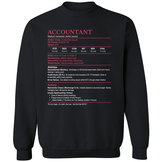 Accountant Stats Classic Unisex Sweatshirt - Black - 1